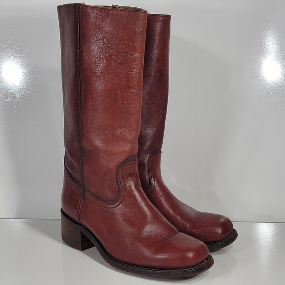 Vintage Frye Red Russet Brown Leather Campus Cowboy Boots Mens Size 9 1/2D Tall - Picture 1 of 12